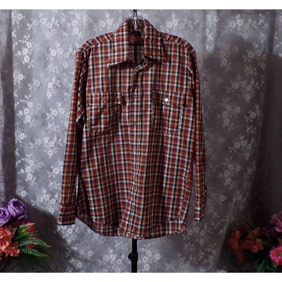 Vintage 80s Levi's Shirt Size Medium 1980s Plaid Long Sleeve Grunge Cabin Chore - Picture 1 of 5